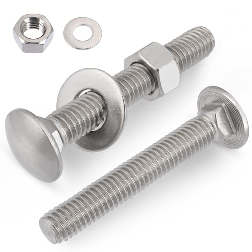 VGBUY 1/2-13 x 6 Carriage Bolts Screws 2 Sets, 304 Stainless Steel 18-8, Round Head Square Neck, Carriage Bolts and Nuts Kit, with Flat Washers - size: 1/2-13 x 6" (2 Sets)