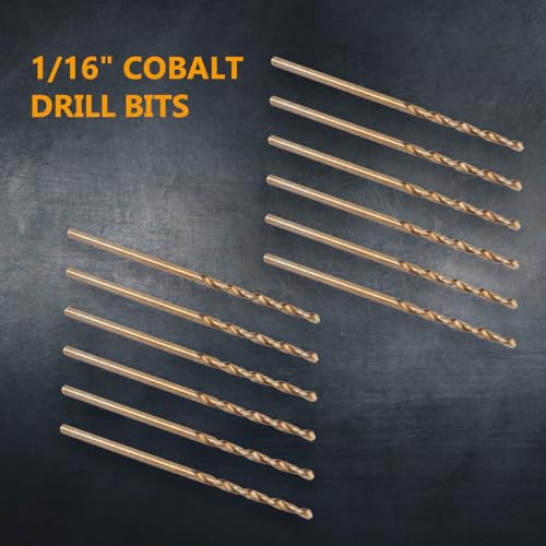 POWERTEC 1/16" Cobalt Drill Bits - 24 Pack - 1-3/4" Length - M35 HSS Jobber Length Twist Bits with 135° Tip for Drilling Wood, Metal, Stainless Steel, Nickel Alloy, Cast Iron & Plastic (QDB2013-P2) - style: 24PK 1/16" Cobalt Drill Bit (1-3/4" L)