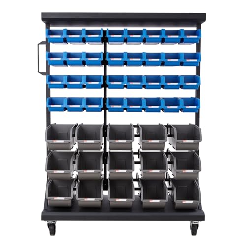 VEVOR 7-Tier Double-Sided Rolling Bin Storage Rack, 94 Plastic Bins, Dual-Sided Parts Organizer with Wheels, Mobile Tool Organizer for Garage, Warehouse, Office, Restaurant, Classroom, Kitchen