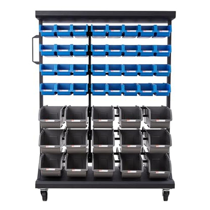 VEVOR 7-Tier Double-Sided Rolling Bin Storage Rack, 94 Plastic Bins, Dual-Sided Parts Organizer with Wheels, Mobile Tool Organizer for Garage, Warehouse, Office, Restaurant, Classroom, Kitchen