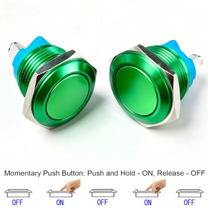 Gebildet 2pcs 16mm 3A/12V 24V 36 DC 110V 250VAC 1NO SPST Momentary Push Button Switch IP65 waterproof Aluminium Alloy Shell Screw Terminal (Green Shell) - size: 16mm-Green