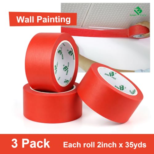 BOMEI PACK 3 Pack Red Painters Tape, 2 Inch x 35yds, Premium Painting Masking Tape, Clean Release Paper Tape for Home and Office - color: Red
