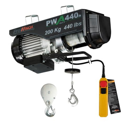 Prowinch Electric Wire Rope Hoist, 110V/120V, 440lbs-2200lbs Lifting Capacity, 38ft Lifting Height, Wireless & Wired Remote Control, Upper & Lower Limit Switches (440 lb Wired Remote)