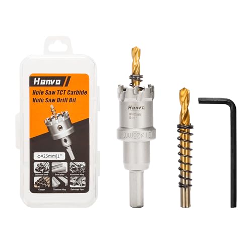 Hole Saw 1" (25mm) Heavy Duty Carbide with 2 Pilot Drill Bits - Metal Hole Cutter Cuts Stainless Steel, Iron, Copper, Brass, Plastic - size: 25mm|1"