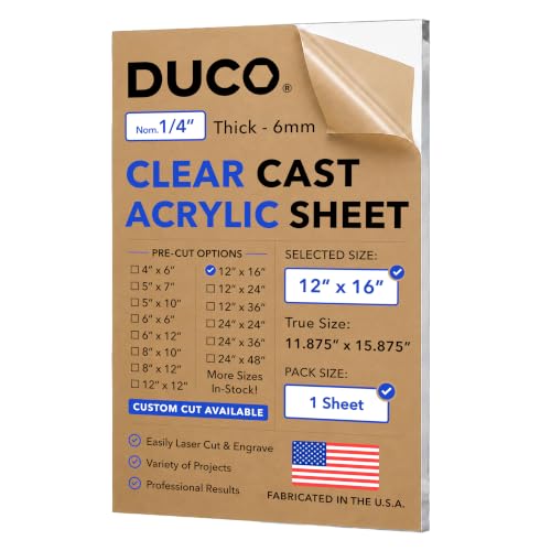 Duco 1/4" Clear Cast Acrylic Sheet, 12"x16" Plexiglass Sheet, 1 Pack - color: Clear, size: 12" x 16"