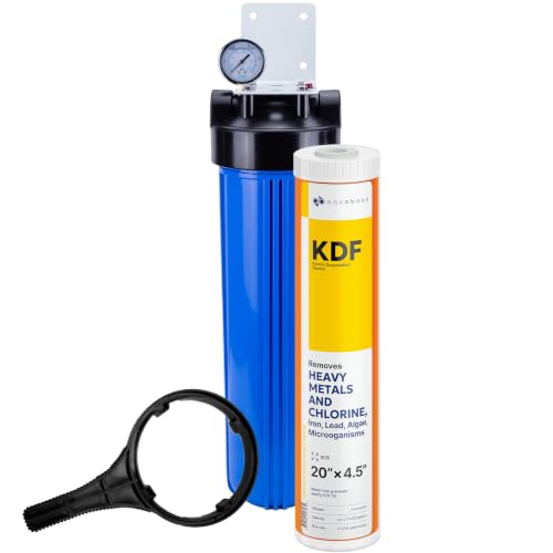 Aquaboon Whole House Water Filter System for Well Water with 20x4.5 KDF Heavy Metals Purification Cartrige | NSF Certified, Pressure Gauges & Releas, Wrench, Bracket 1" NPT - color: 20 Inch, size: Heavy Metals (KDF) Filter