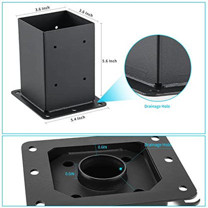 4x4 Post Base 4 Pcs, (Inner Size 3.6x3.6) Post Anchors, 13GA Thick Solid Steel & Black Powder Coated,Deck Post Brackets Support Deck Base Plate Pergola Brackets Fence Kit Mailbox Mount - size: 4"x 4", style: 4 Pcs