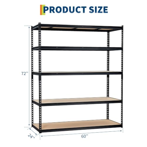 GarveeTech Heavy Duty Garage Shelving Unit, 60 in L x 24 in D x 72 in H - color: Black, size: 60" L x 24" W x 72" H