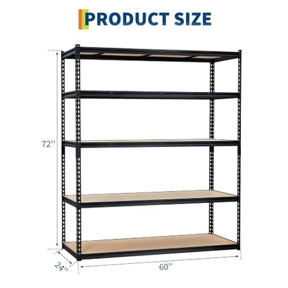GarveeTech Heavy Duty Garage Shelving Unit, 60 in L x 24 in D x 72 in H - color: Black, size: 60" L x 24" W x 72" H