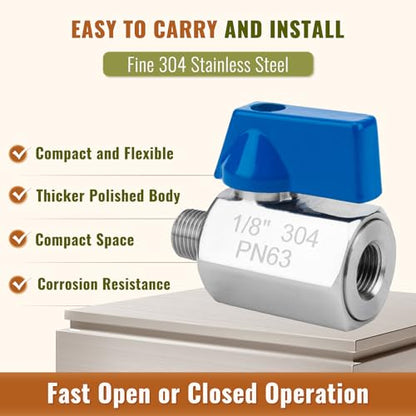 2 Pack 1/8" Mini Ball Valve, 304 Stainless Steel Valve NPT Female x Male Thread Shut-Off Valves for Small Compact Space (2, 1/8 Inch) - color: 1/8 Inch