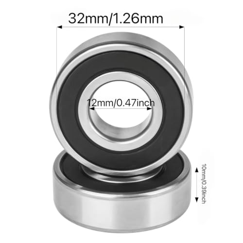 6201-RS Sealed Bearing 2Pcs 6201RS Bearings ID 12mm x OD 32mm x Width 10mm Double Rubber Sealed Bearing Deep Groove Ball Bearing for Wheels, Bike, Mower - size: 6201-RS