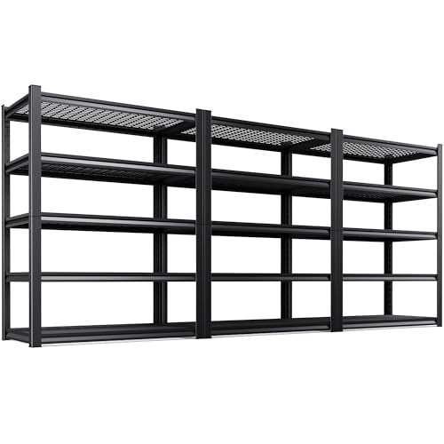 3-Pack Heavy Duty Garage Shelving for Garage, Warehouse & Workshop Storage Organization, 71" H x 35" W x 16" D Adjustable 5-Tier All Metal Wire Shelf for Tools, Storage Bins & Bulk Items - size: 35"Wx15.7"Dx71"H