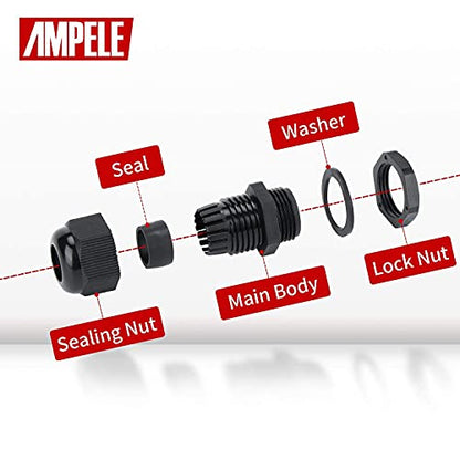 Cable Gland 50 Pack Waterproof Adjustable 3-16mm PG7 PG9 PG11 PG13.5 PG16 PG19 Nylon Cable Glands Joints with Gaskets