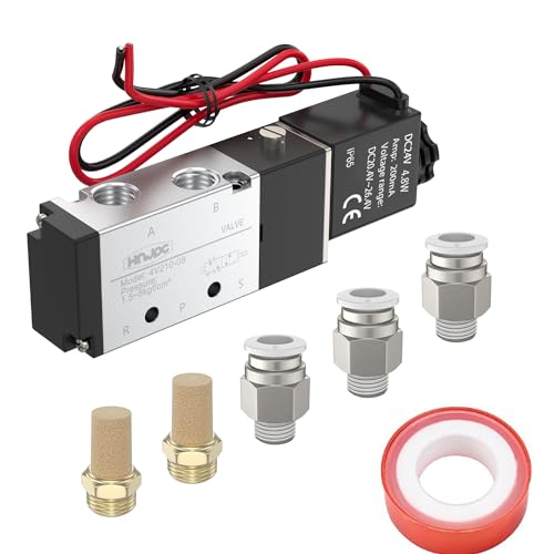 4V210-08 5/2 Way Pneumatic Solenoid Valve, 24V DC Single Solenoid Pilot Operated, Electric Air Control Valve for Air Cylinders, Automation (4V210-08 DC24V/Out of line) - color: Out of line/DC24V
