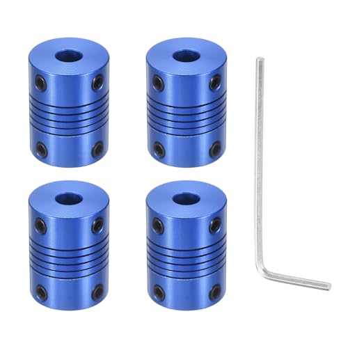 Flexible Shaft Coupling(6mm|6mm): 4 Pcs Blue Aluminum Alloy - color: Blue, size: 6mm x 6mm (19mm OD, 25mm L)