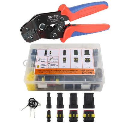 355Pcs 26 Sets Waterproof Automotive Wire Connectors with Ratchet Open Crimping Tool - 1/2/3/4 Pin Connectors Male and Female for Cars Motorcycles & Boats - 22-16 AWG