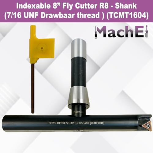 MachEl New Balanced Design 8″ Fly Cutter Indexable Type with R8 Shank (7/16 UNF Drawbar Thread) Single Insert Face Milling Cutter TCMT1604 Insert Included Torx Screw & Star Key Included - size: 8" Fly Cutter R8 Shank (7/16 UNF)