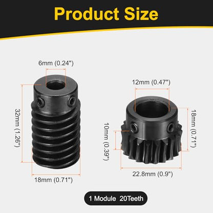 uxcell Worm Gear Set 1 Mod 20T 1:20 Reduction Rate,Gear 12mm,Rod 6mm Bore - size: Gear 12mm, Rod 6mm Bore