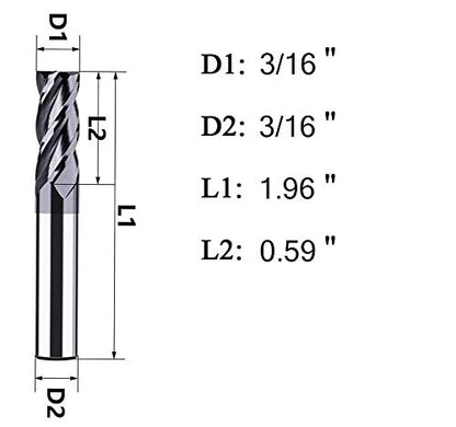 3/16" Carbide Square End Mill, HRC 45 Deg Single End 4 Flute AlTiN Coating Mill Bits (1, 3/16) - size: 3/16 in