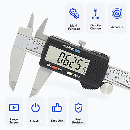 Precise Digital Caliper, 6 Inch Stainless Steel Electronic Vernier Caliper
