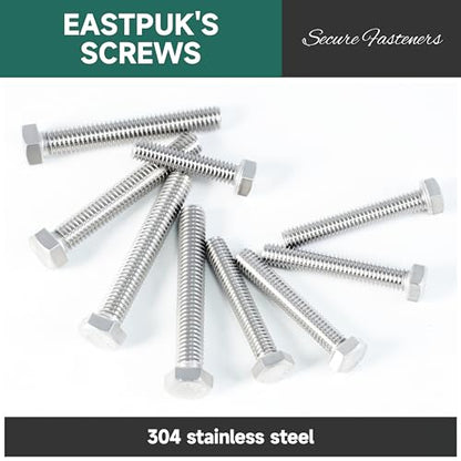 1/4-20 x 1-1/4" Hex Head Bolts Screws with Nuts, Flat & Lock Washers, 304 Stainless Steel Bolts and Nuts External Hex Drive Full Threaded 1/4 Bolt (10Sets) - color: Silver, size: 1/4 x 1-1/4"
