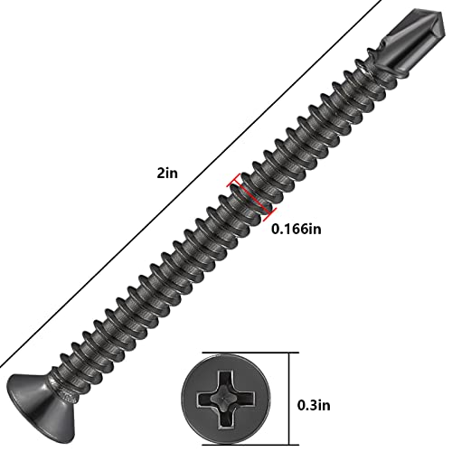 Wensilon（150pcs）#8×2”for Sheet Metal Self-Tapping Screws 410 Black Stainless Steel Flat Head High-Strength Quick self-Drilling Screws - color: Black, size: #8X2"