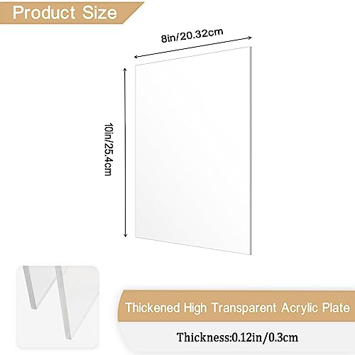 2 Pieces 1/8" Thick (3mm) Acrylic Sheets, Plexiglass Sheets, Clear Cast Plexiglass 8”x 10” with Protective Paper for Signs DIY Display Projects,Craft,Photo Frames - size: 2 piece 8'' * 10'' 3mm