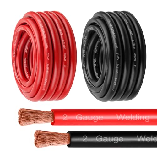 MOOKEERF 2 Gauge Battery Cable - 20FT Red + 20FT Black 2 AWG Welding Cable Flexible Stranded Oxygen-Free Pure Copper Wire for Automotive, Battery, Inverter, Solar, Marine and Generator - color: 20ft Black + 20ft Red, size: 2AWG