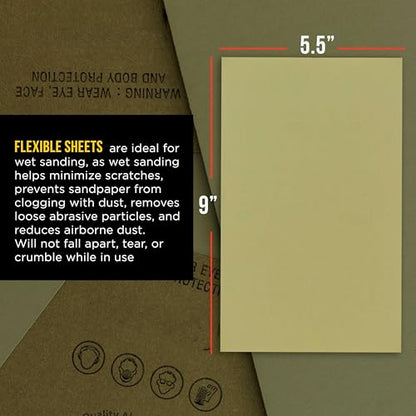 Dura-Gold Premium 10000 Grit Wet or Dry Sandpaper Sheets, 5-1/2" x 9", Box of 25 - Auto Car Color Sanding Detailing, Polishing Wood, Plastic Glass, Epoxy, Stone, Metal Finishing Hand Sand Block Sander