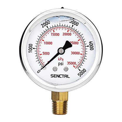 SENCTRL 5000 Psi Glycerin Liquid Filled Hydraulic High Pressure Gauge - size: 0-5000 Psi, style: Lower Mount