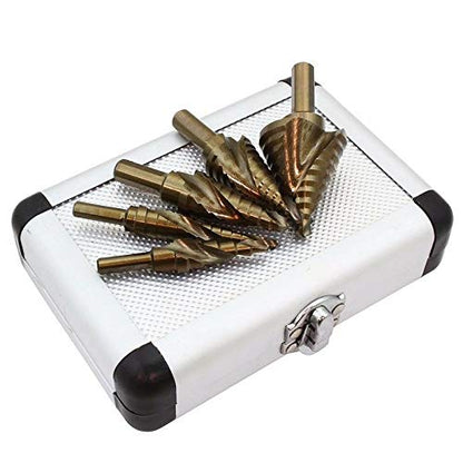 XtremepowerUS Industrial 5pc Cobalt Uni Step Bits 1/4", 3/8" Shank Spiral Flute Drill Bit Set Split Point SAE w/Case - size: 5 Pieces Cobalt Set