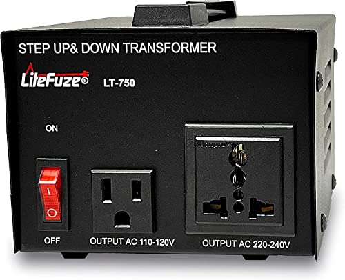 LiteFuze 750 Watt Voltage Converter Transformer Step Up/Down - 110v to 220v / 220v to 110v Power Converter - Fully Grounded Cord - Universal Socket, CE Certified [5-Years Warranty] (LT-750) - style: 750 Watt W/ Fuse Protection