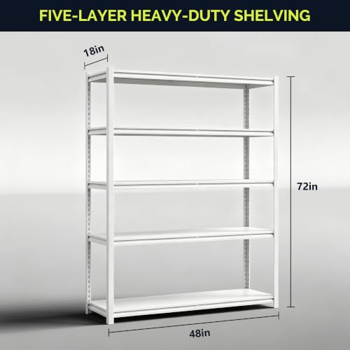 48" W Garage Shelving, 3000lb Heavy Duty Shelving - color: White, size: 48"W x 18''Dx 72"H