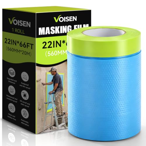 VOISEN 1 Roll Pre-Taped Masking Film for Painting-22 x 66',Painters Plastic Sheeting with Widened Automotive Masking Tape, Plastic Tarp for Painting, Film for Car, Wall Protection - color: 1 Roll