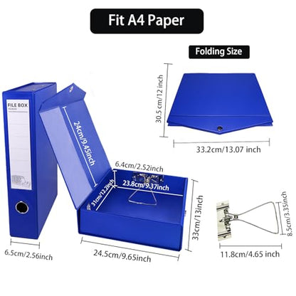 6 Pack Foldable Plastic Box Files A4 with Metal Clip (Blue - color: blue, size: with clip