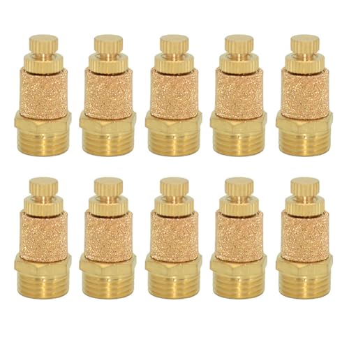 NPT 10PCS Pneumatic Exhaust Muffler, Adjustable Brass Flow Control Silencer, for Cylinders Solenoid Valves Crank Cases Gear Boxes Oil Tanks (1/4 inch) - size: 1/4 inch