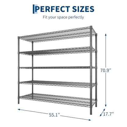 Garvee 5-Tier 3250LBS Metal Shelving Unit, 55" W Adjustable Storage Shelves - size: 55.1"Wx17.7"Dx71"H(5-Tier)