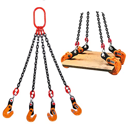 Horizontal Plate Lifting Clamp 1.6T/ 3527 lbs with 4 Clamps Heavy Duty Barrel Drum Lifter High Strength Manganese Steel Chain for Industry Hoist Crane (Capacity 1.6 ton, 1.5m chain) - style: Capacity 1.6 ton, 1.5m chain