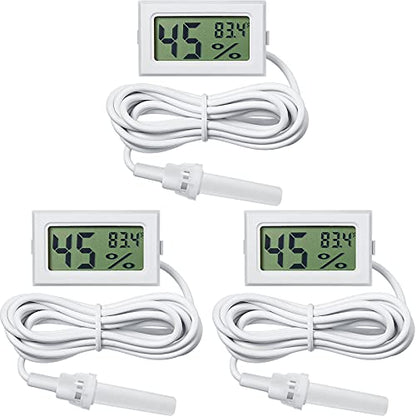 Weewooday 3 Pcs Digital Humidity Meter with Probe LCD Thermometer,White - size: White