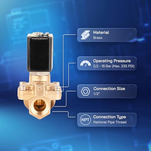 UNOX 1/2" NPT Solenoid Valve 12V DC, Brass Control Valve Normally Closed - 7-232 PSI Multi-Purpose Reliable Control Valve for Water, Air, and Gas - Solenoid Valves - size: 0.5 Inch, style: 12V DC