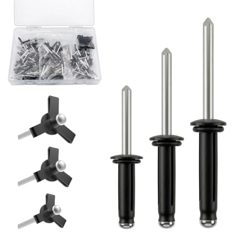 110 Pcs Black Aluminum Tri-Fold Rivets Assortment - size: 110P