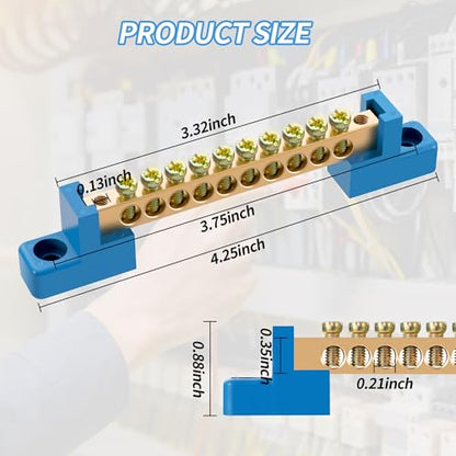 Neutral Bar, 4 Pack 10-Position Brass Bus Bar Terminal Block - size: 10 Position, style: Neutral Bus Bar