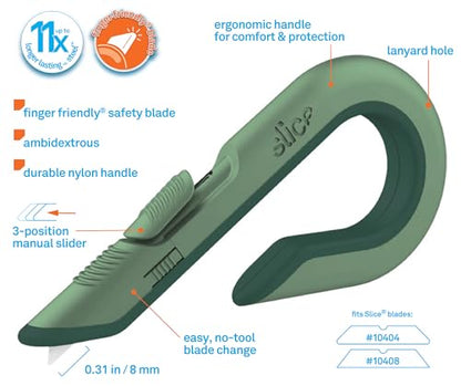 Slice Box Cutter, Heavy Duty Utility Knife, Safe Ceramic Blade Lasting 11x Longer than Metal, Sage, Combo Pack - color: Sage, size: Combo Pack