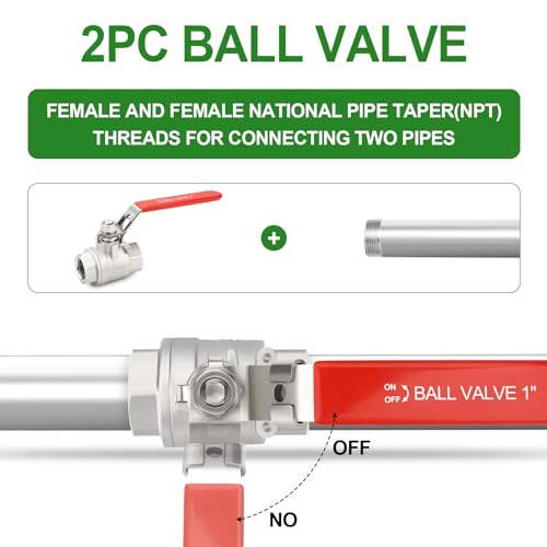 TAISHER 1PCS 1" FNPT Heavy Duty 2PC Ball Valve 304 Stainless Steel with Red Handles W0G2000 - size: 1" FNPT