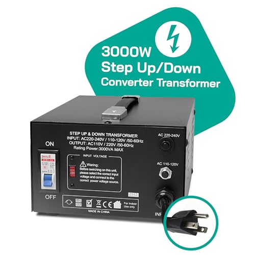 LiteFuze LT Series 3000 Watt Voltage Converter Transformer Step Up/Down - 110v to 220v / 220v to 110v Power Converter - Fully Grounded Cord - Universal Socket, CE Certified - style: 3000 Watt W/ Circuit Breaker