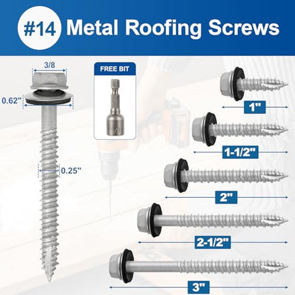 #14×3Inch Metal Roofing Screws 320-PCS Hex Head Rustpert Coating Screws - size: #14×3