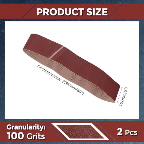 2 Pcs Sanding Belts 6 x 89 Inch 100 Grit Aluminum Oxide - size: 6 x 89 Inch(100 Grits)