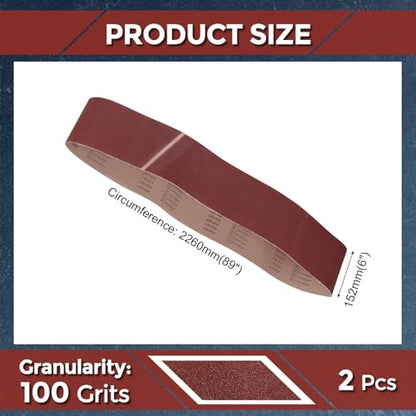 2 Pcs Sanding Belts 6 x 89 Inch 100 Grit Aluminum Oxide - size: 6 x 89 Inch(100 Grits)