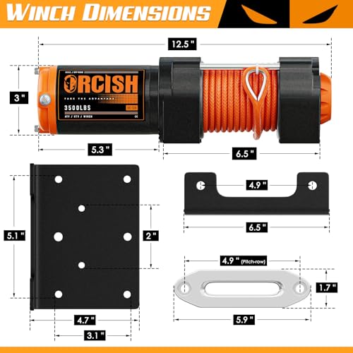 ORCISH 3500 LB 12V Electric Winch, ATV/UTV Winch Kit with Synthetic Rope - size: 3500 lb