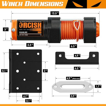 ORCISH 3500 LB 12V Electric Winch, ATV/UTV Winch Kit with Synthetic Rope - size: 3500 lb